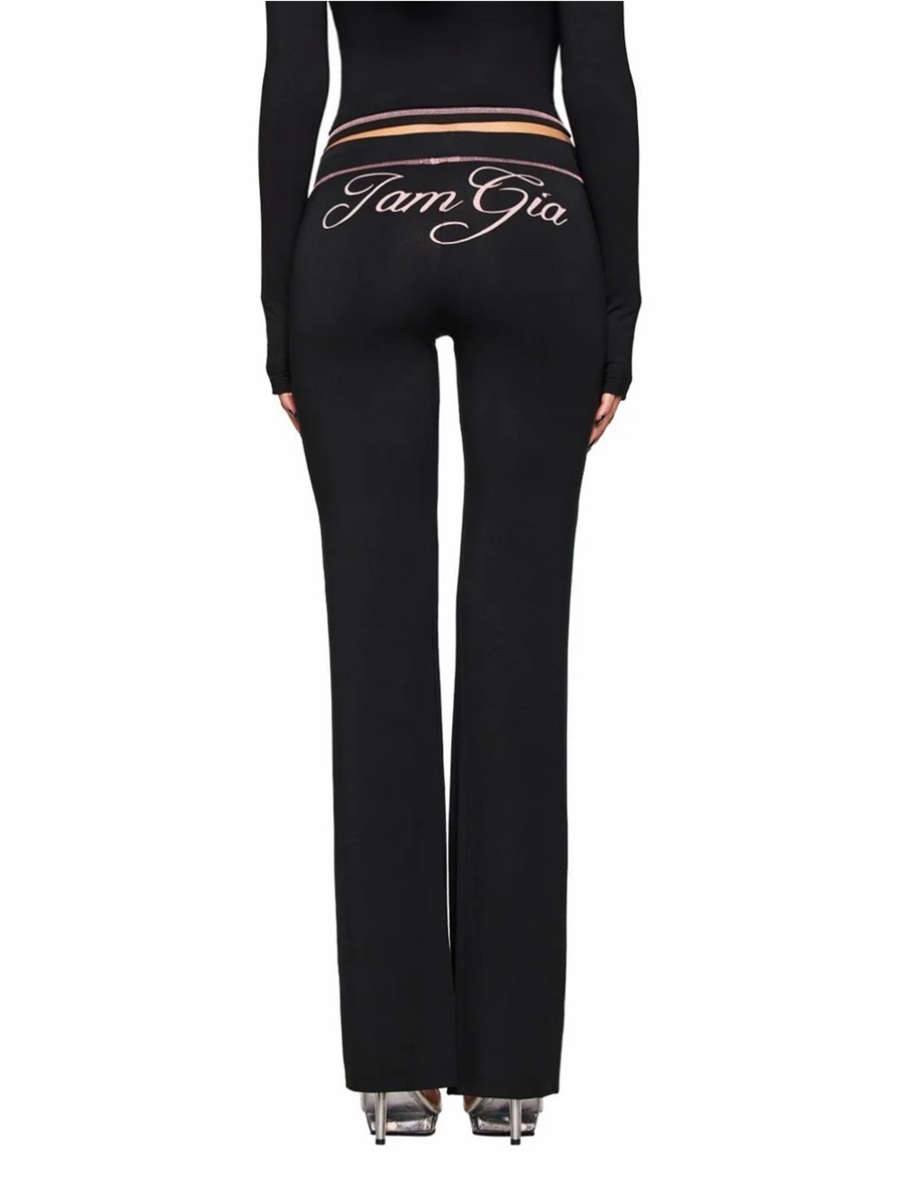I.AM.GIA Black Flared Knit Pants with Script Logo